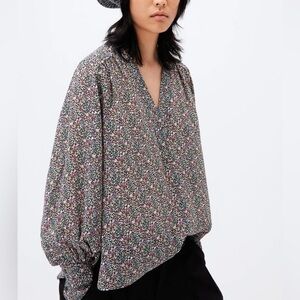 Ganni Balloon Sleeve V-Neck Blouse Moonlight Mauve floral print